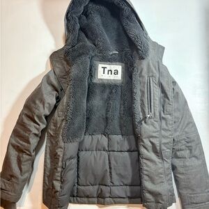 TNA  Gray - Brown Hooded Premium Goose Down Jacket